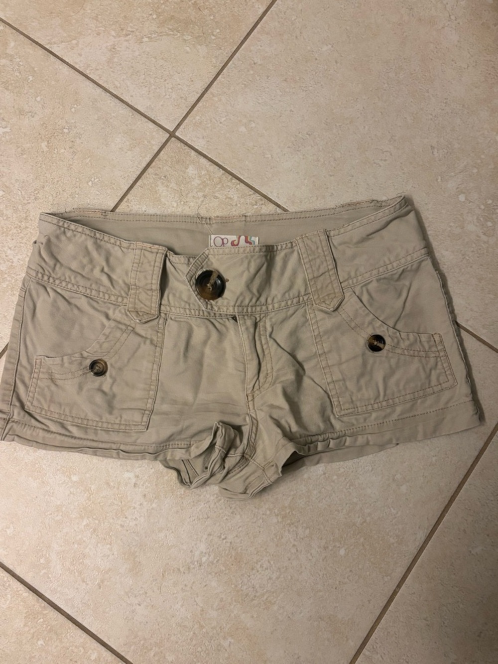 OP Women's Tan Cargo Shorts with Buttoned Pockets